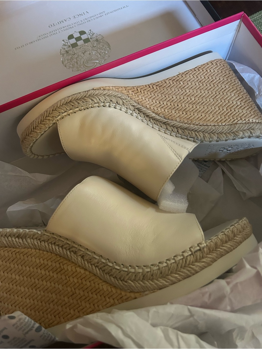 Vince Camuto Cream Leather Espadrille Wedge Mules
